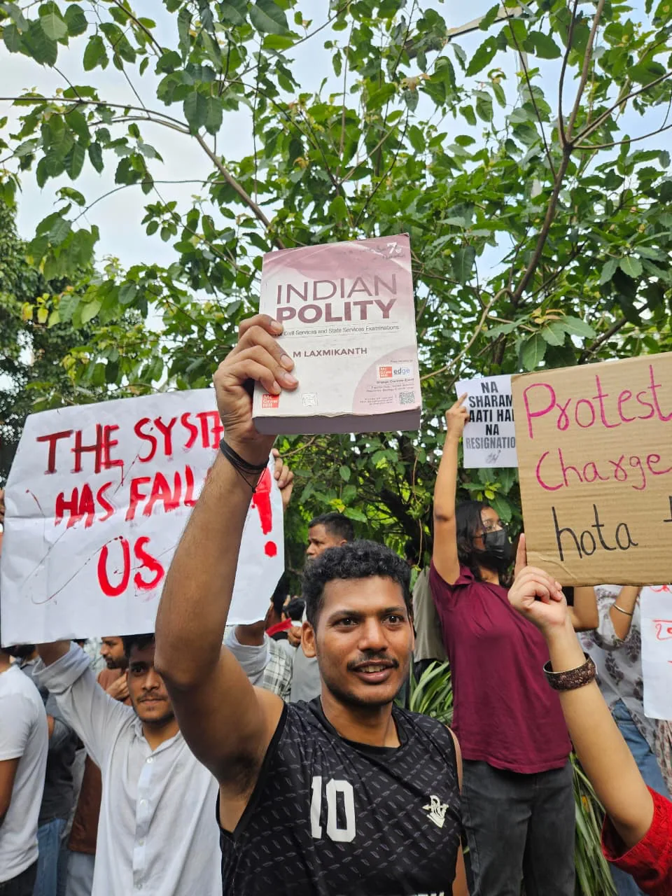 Indian Polity book raised at protest